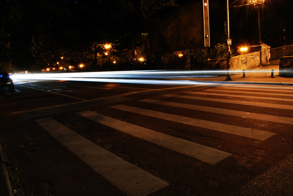 Light trails from fast-moving traffic